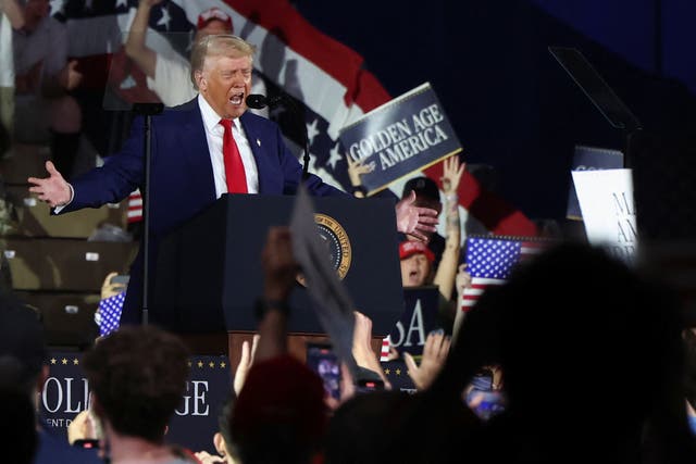<p>President Donald Trump speaks during a rally to mark his 100th day in office, at Macomb Community College in Warren, Michigan</p>