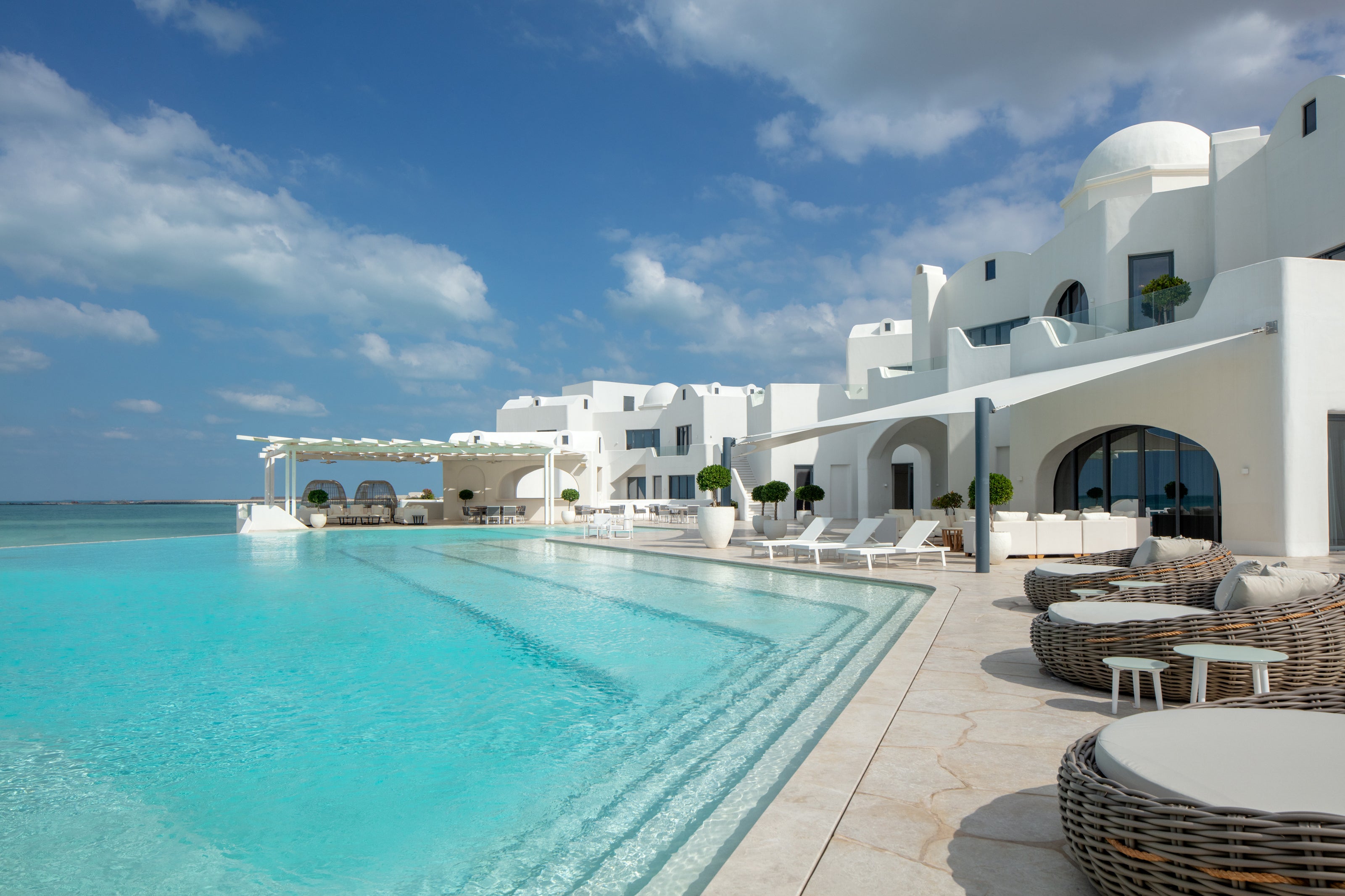 Inspired by Santorini, though this adult’s-only hotel is much quieter than the real deal