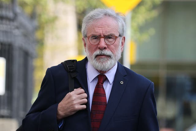 Former Sinn Fein president Gerry Adams outside the High Court in Dublin, where he is bringing a legal action against the BBC over allegations about the murder of an MI5 spy (Liam McBurney/PA)