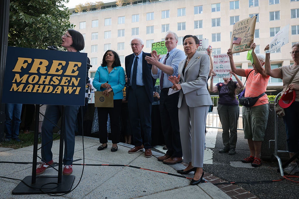 Rep. Becca Balint led a group of Democratic lawmakers at a rally outside the State Department on Tuesday
