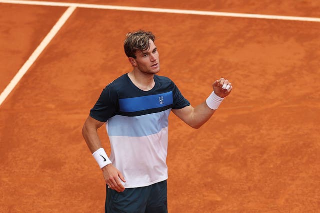 <p>Draper celebrates his 6-2 6-2 win over Tommy Paul</p>