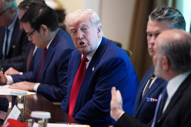 <p>President Donald Trump speaks during a cabinet meeting at the White House, Wednesday, April 30, 2025, in Washington</p>