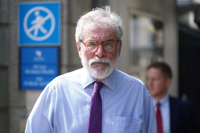 Former Sinn Fein president Gerry Adams outside the High Court in Dublin, where he is bringing a legal action against the BBC over allegations about the murder of an MI5 spy. Claims were made in a BBC Northern Ireland Spotlight programme in 2016 over who sanctioned the killing of British spy Denis Donaldson. Mr Adams has denied the allegation that he had any involvement in ordering the murder. Picture date: Wednesday April 30, 2025.