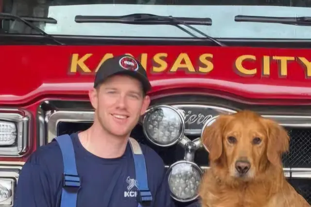 <p>This image provided by the Kansas City Fire Department shows Graham Hoffman, a Kansas City, Mo., firefighter and paramedic, posing for a picture at a fire station after joining the department in 2022</p>