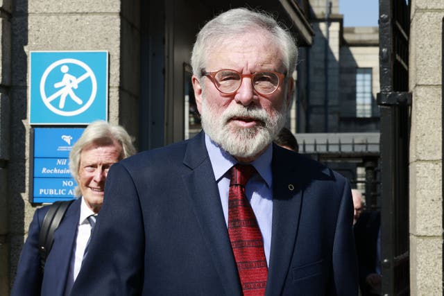 Former Sinn Fein president Gerry Adams outside the High Court in Dublin, where he is bringing a legal action against the BBC over allegations about the murder of an MI5 spy (Arthur Carron/PA)