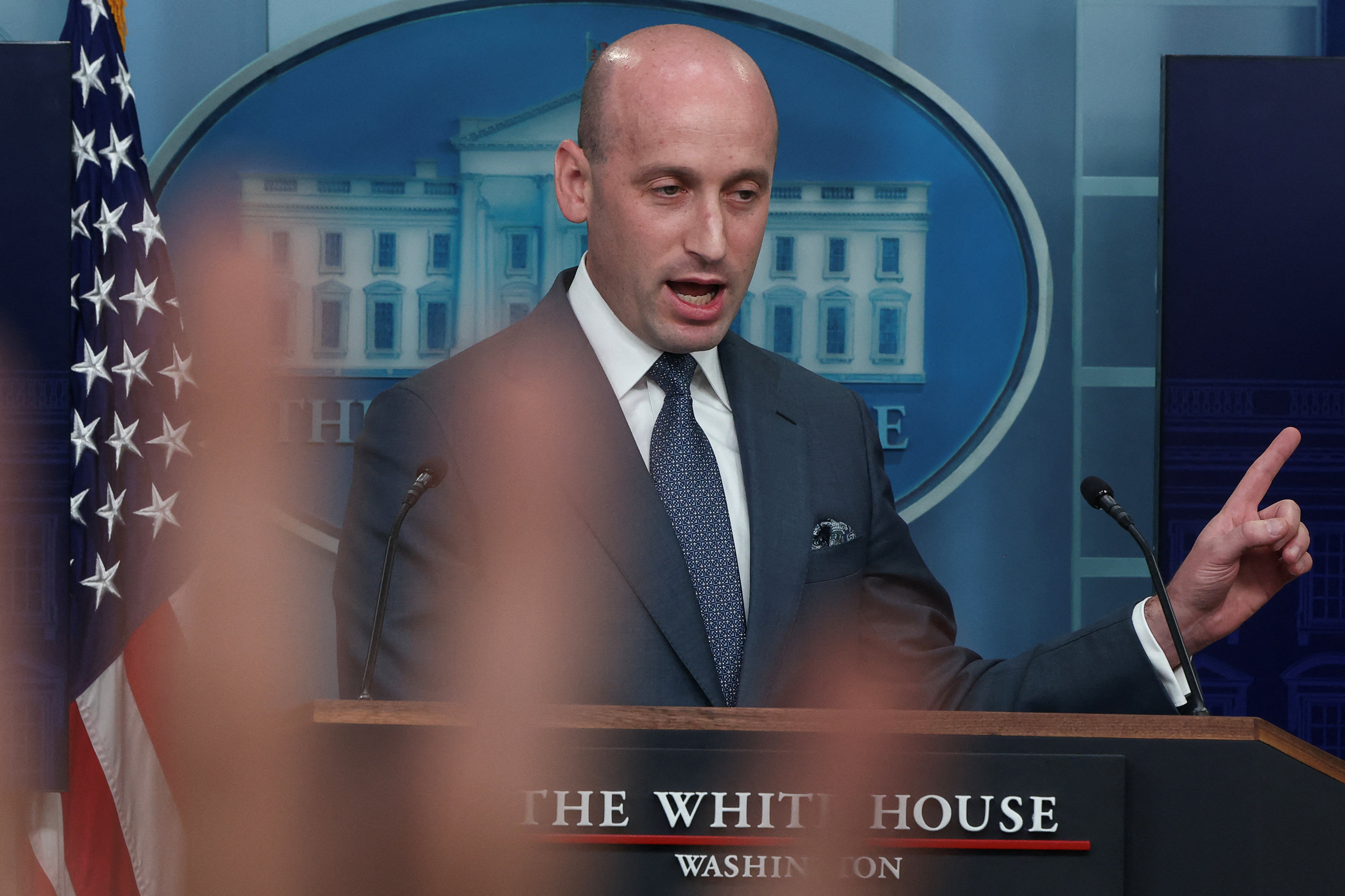 U.S. White House Deputy Chief of Staff Stephen Miller speaks to reporters during a press briefing at the White House in Washington, D.C., U.S., May 1, 2025. REUTERS/Evelyn Hockstein