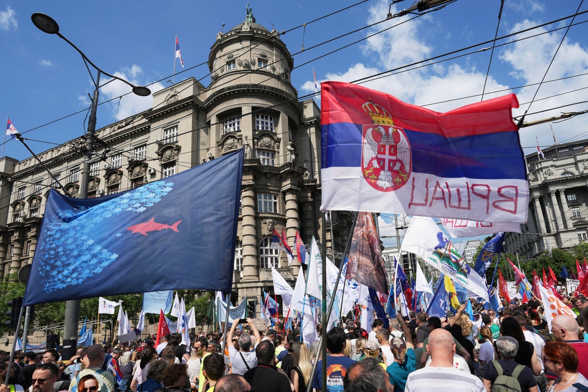 Thousands in Serbia mark 6 months since a train station canopy crash that triggered mass protests