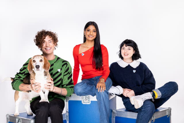 Blue Peter presenters Joel Mawhinney, Shini Muthukrishnan, and Abby Cook (BBC/PA)