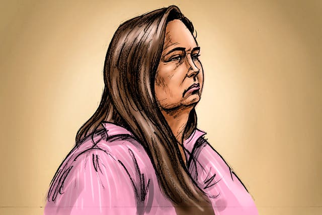 <p>A handout sketch shows Erin Patterson, an Australian woman accused of murdering three people with a toxic mushroom-laced beef wellington</p>