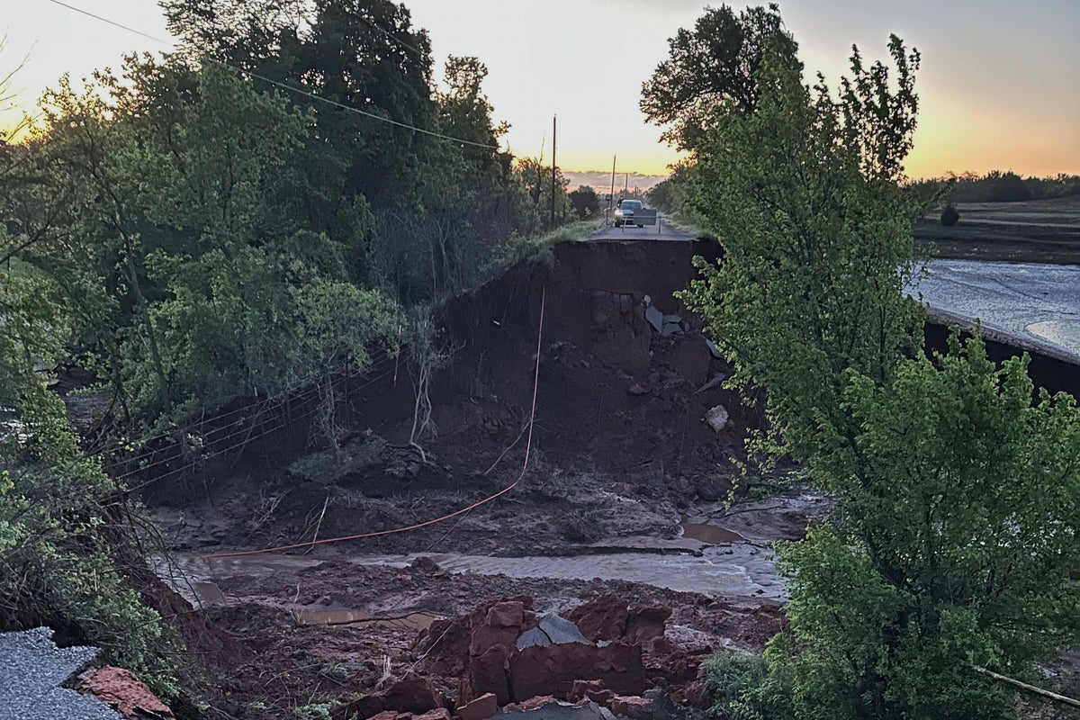 Heavy rainfall sets records and washes out roadway in rural Oklahoma
