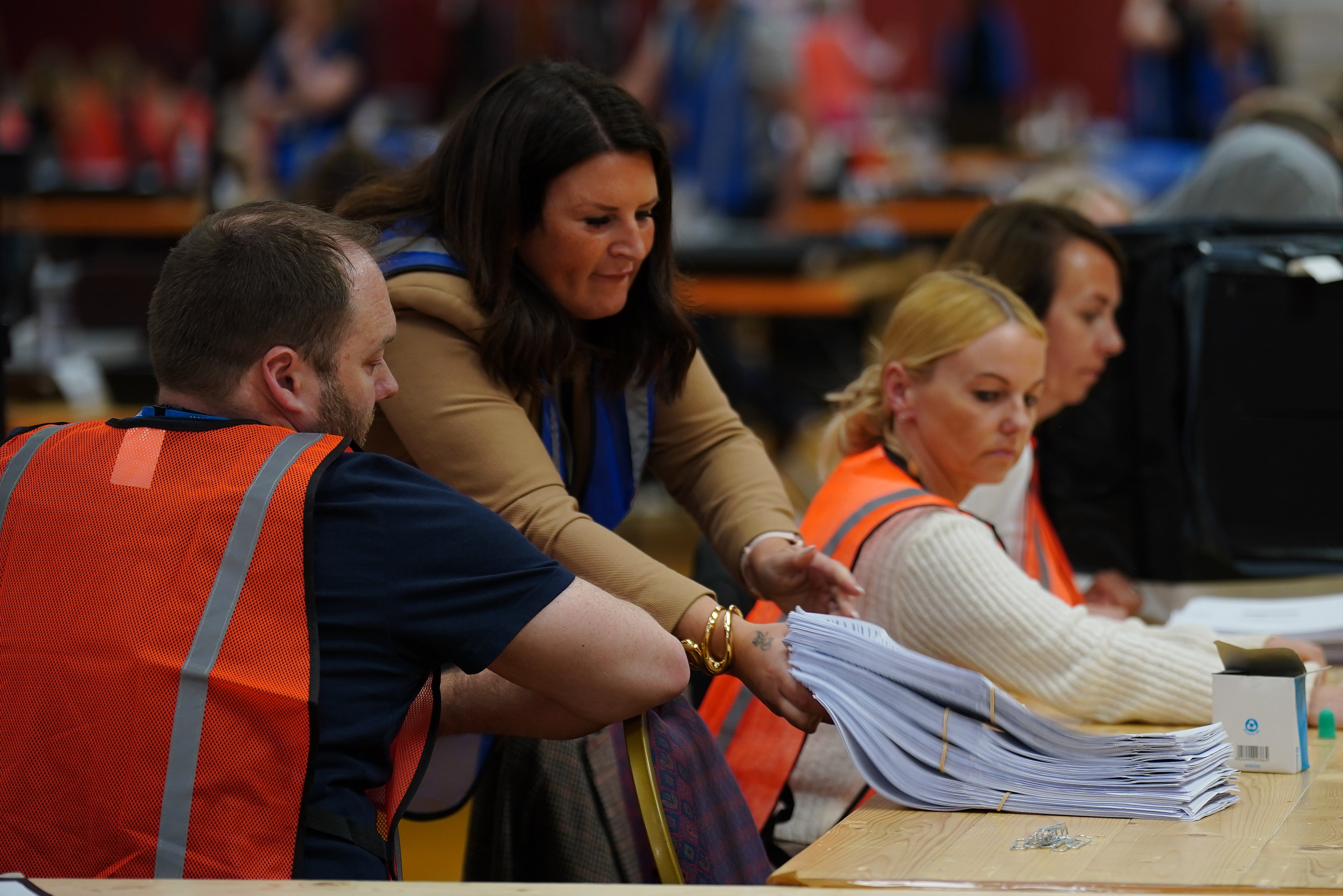 Votes are counted at DCBL Halton Stadium, Widnes, Cheshire, for the Runcorn and Helsby by-election