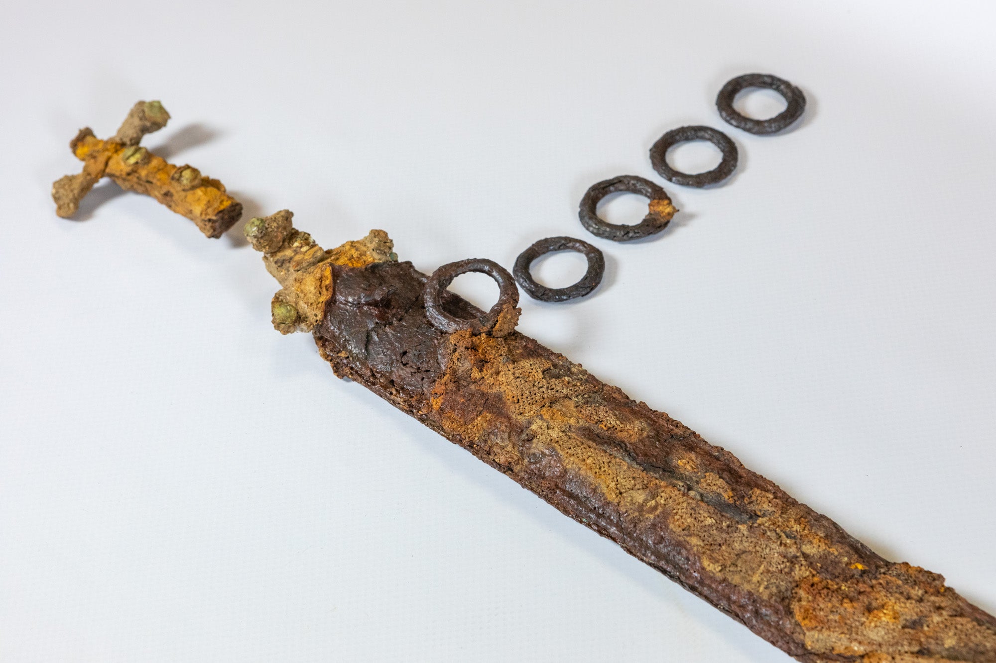 Detail of the back plate of the sheath of the sword with fabric elements