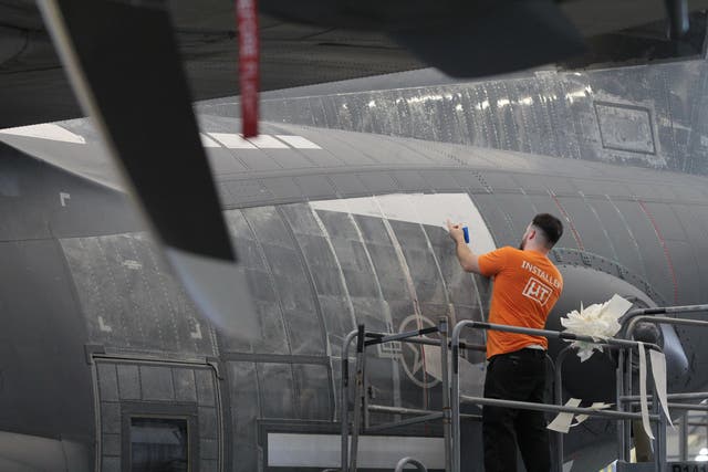 <p>MicroTau’s sharkskin-inspired film coating applied on a US Air Force Lockheed Martin C-130J</p>