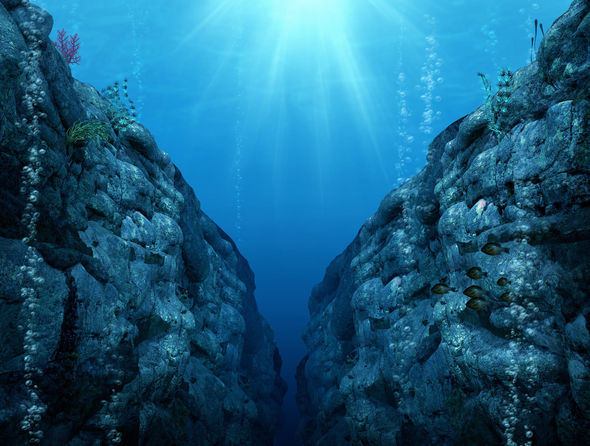 A 3D render illustrations of the Mariana Trench