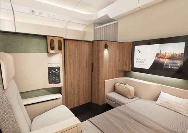 <p>The hotel-suite-style first-class cabin for the world's longest flight, which Qantas is launching in 2027 using the A350-1000</p>