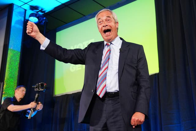 Reform UK leader Nigel Farage during a visit to The Big Club in Newton Aycliffe, County Durham, after Reform made gains against both Labour and the Conservatives across England in local polls. Picture date: Friday May 2, 2025.