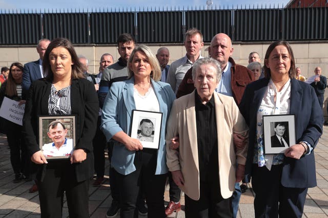 Supporters of the family of GAA official Sean Brown outside Belfast’s Court of Appeal (Liam McBurney/PA)