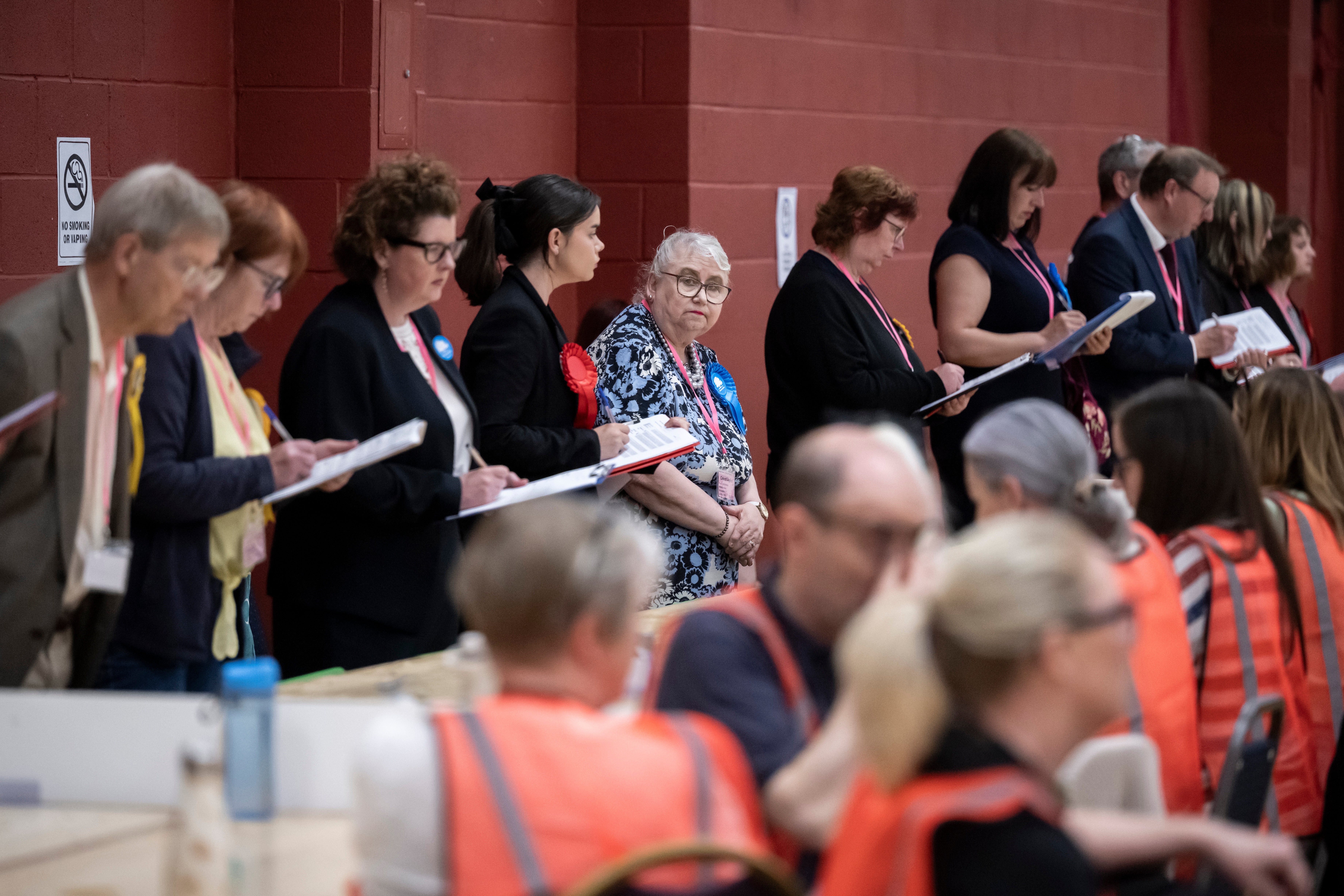 Numerous agents watch as votes are counted in Runcorn and Helsby's elections on DCBL Stadium