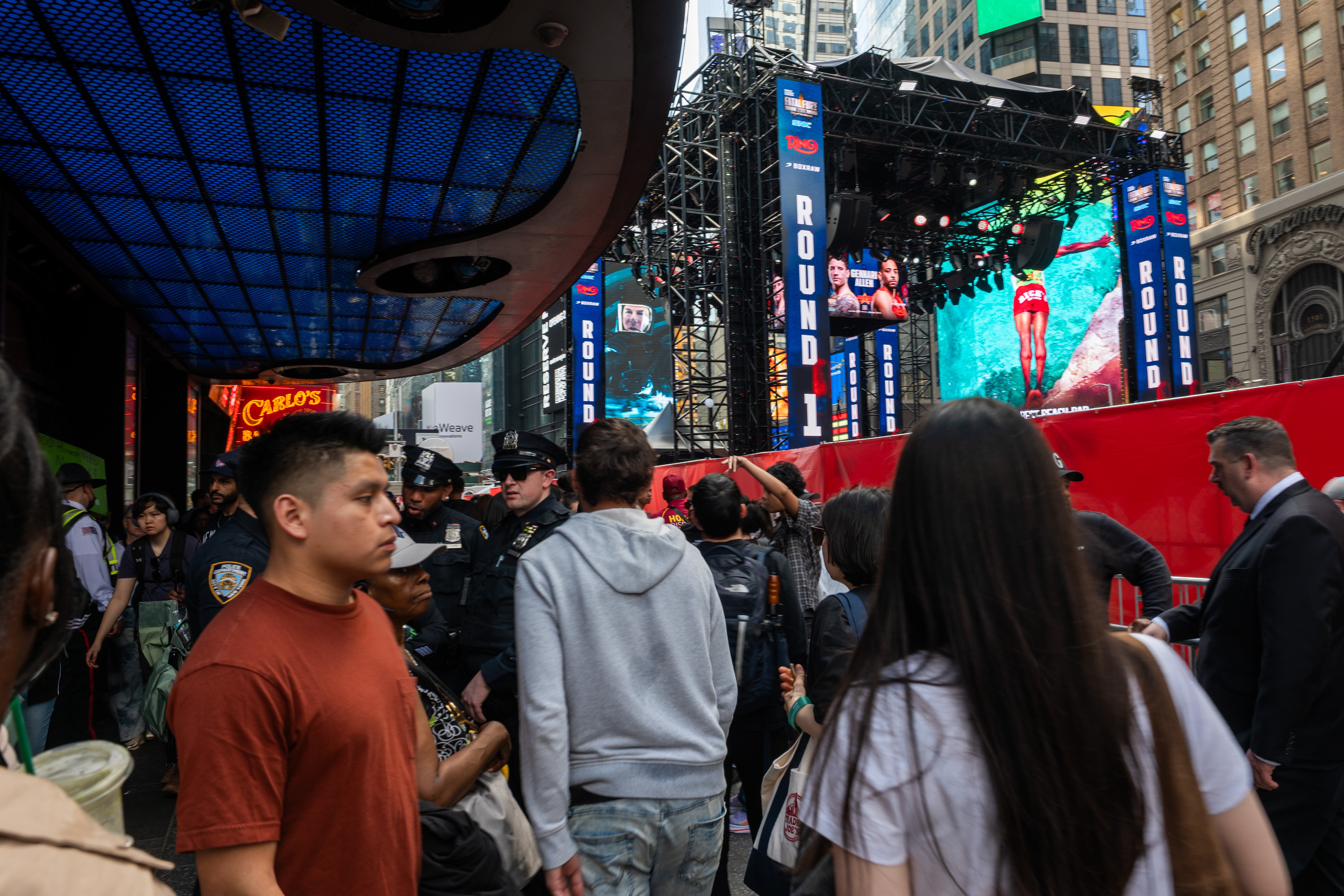 A configuração na Times Square para boxe