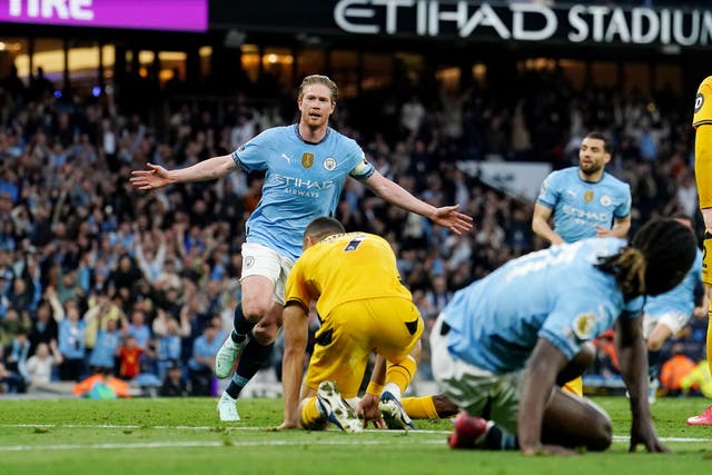 <p>Kevin De Bruyne’s goal proved the difference against Wolves</p>