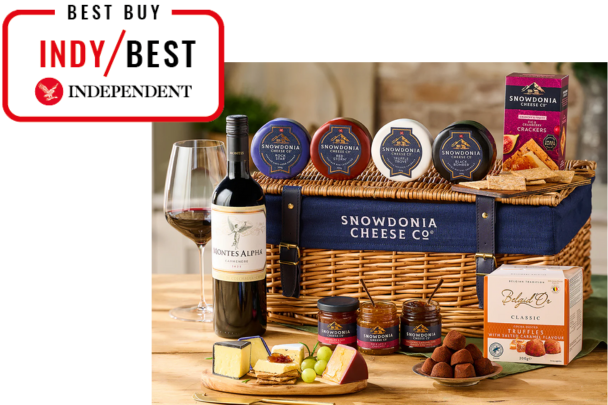 Snowdonia Cheese Co cheese and wine wicker hamper