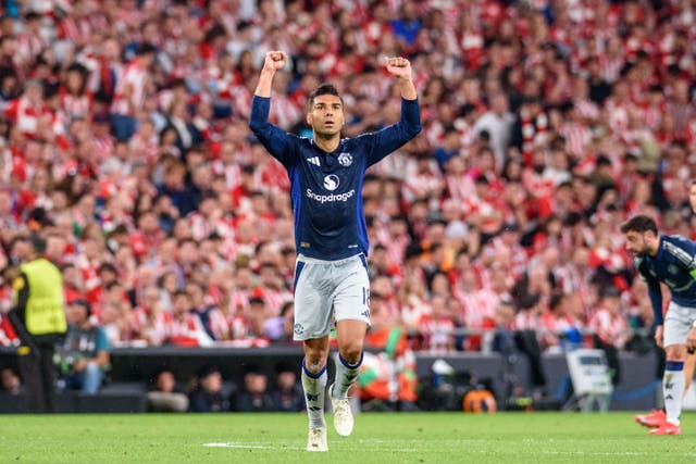 <p>Casemiro scored United's opener against Athletic Bilbao</p>