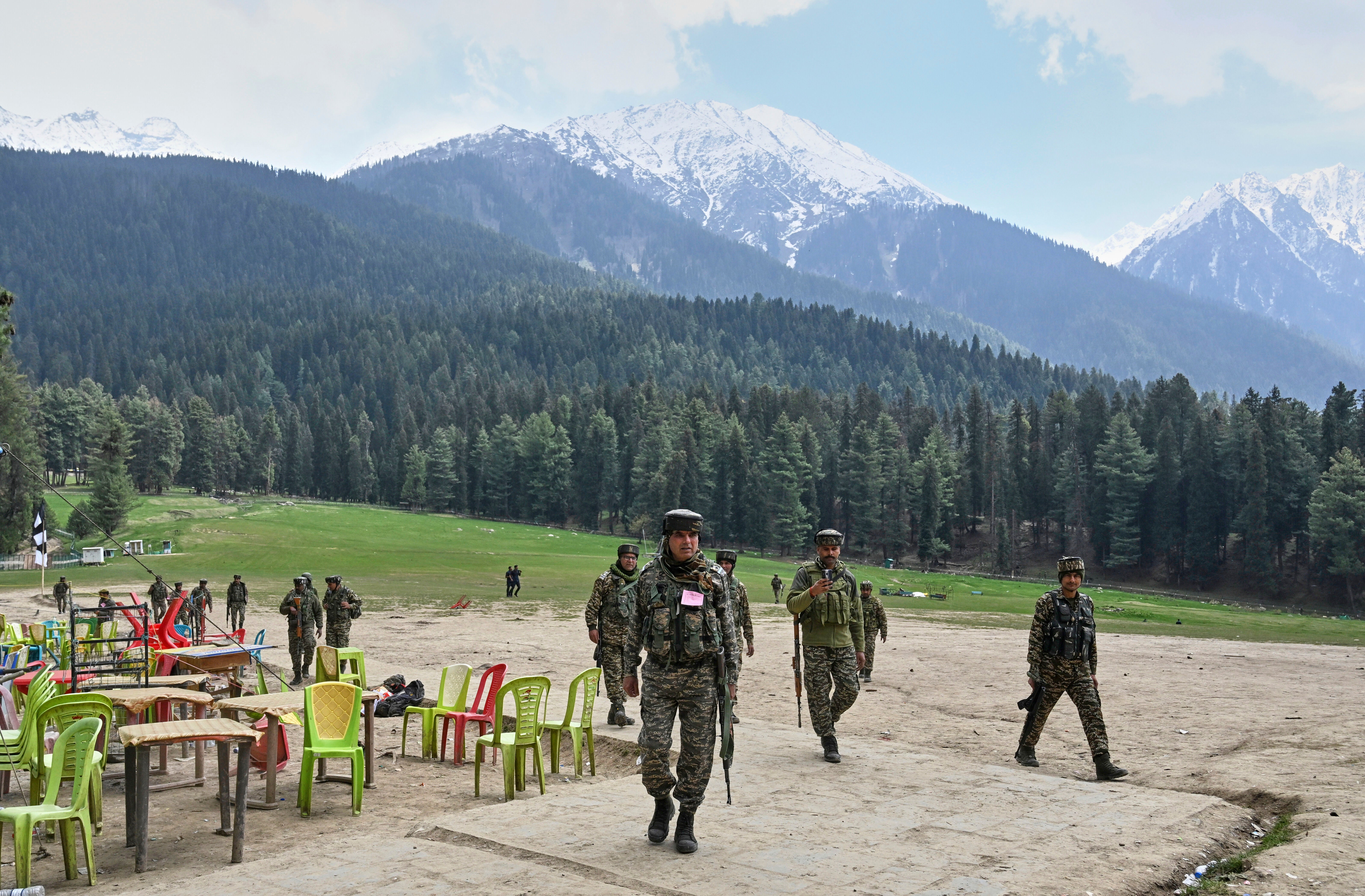 Soldiers at the site of the terror attack in Pahalgam