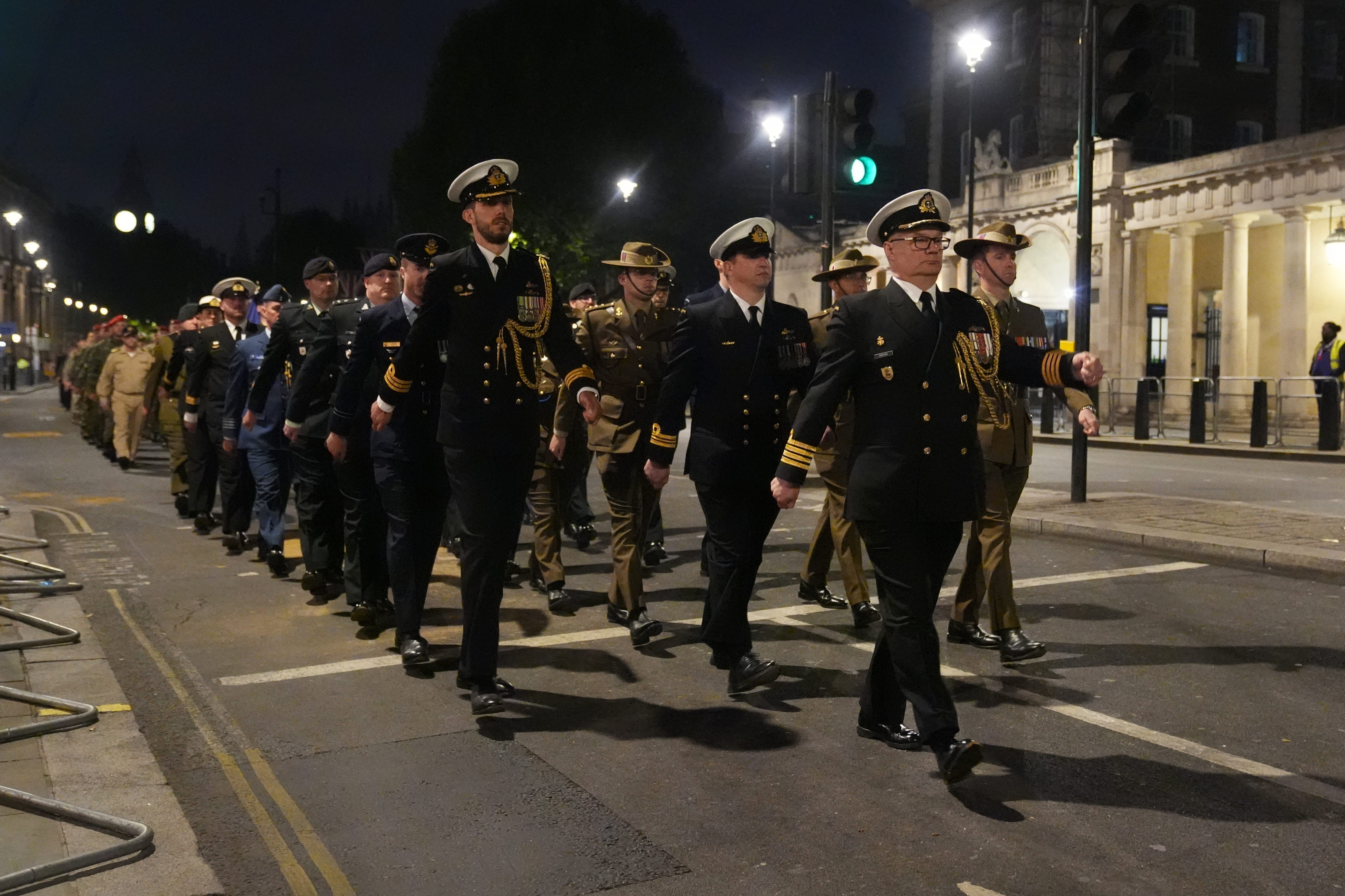 Members of the armed forces during a procession rehearsal in preparation for the VE Day 80th anniversary (Lucy North/PA)