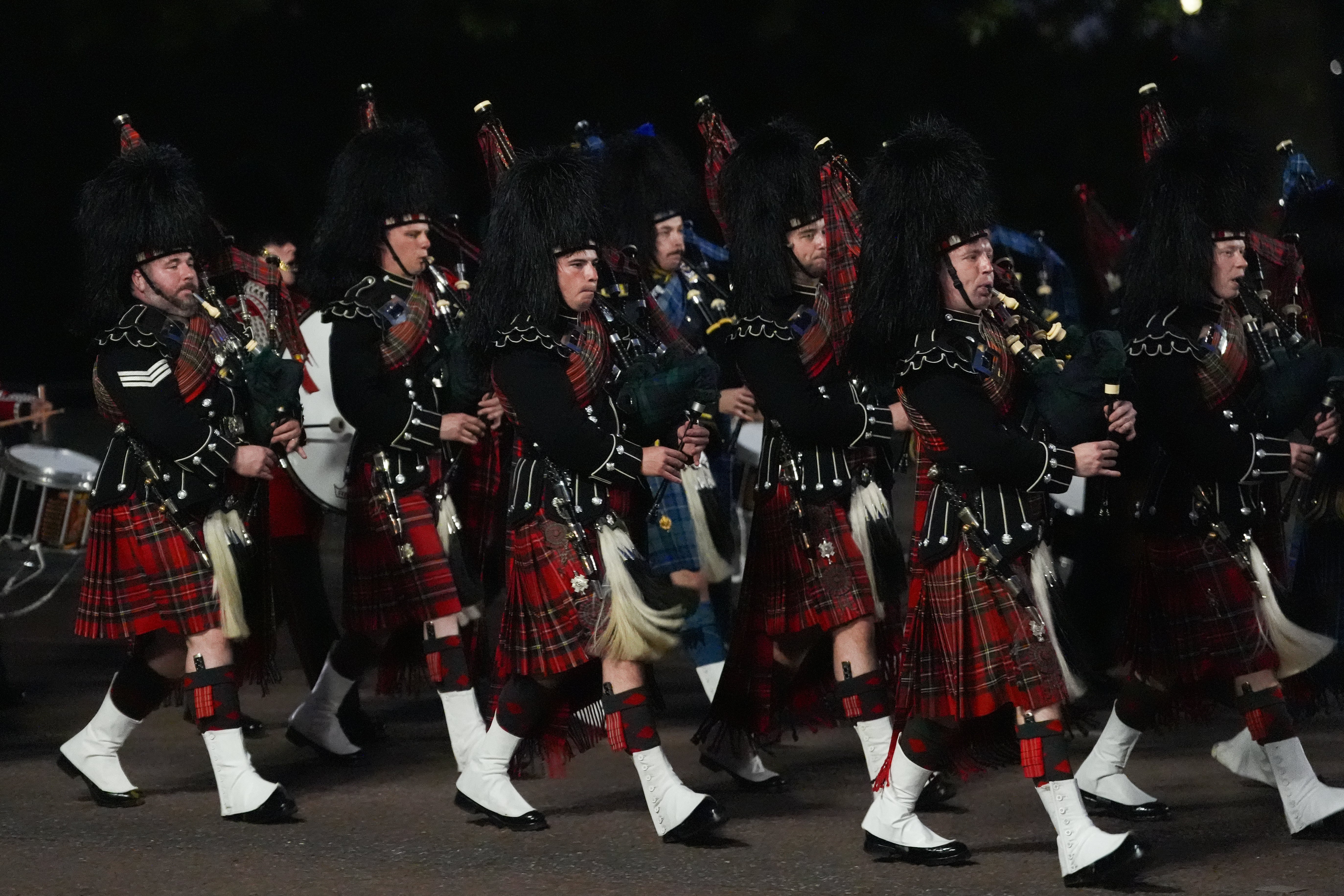 The rehearsal saw bands, soldiers and mounted units gather from about 2.30am on Saturday (Lucy North/PA)