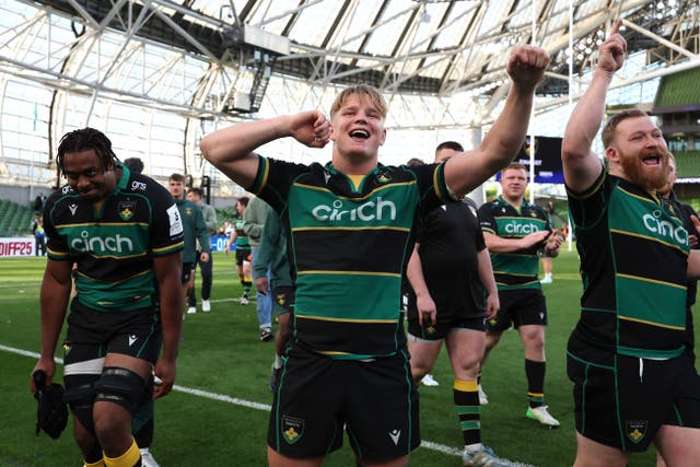 <p>Henry Pollock led the Northampton celebrations after a sensational win</p>