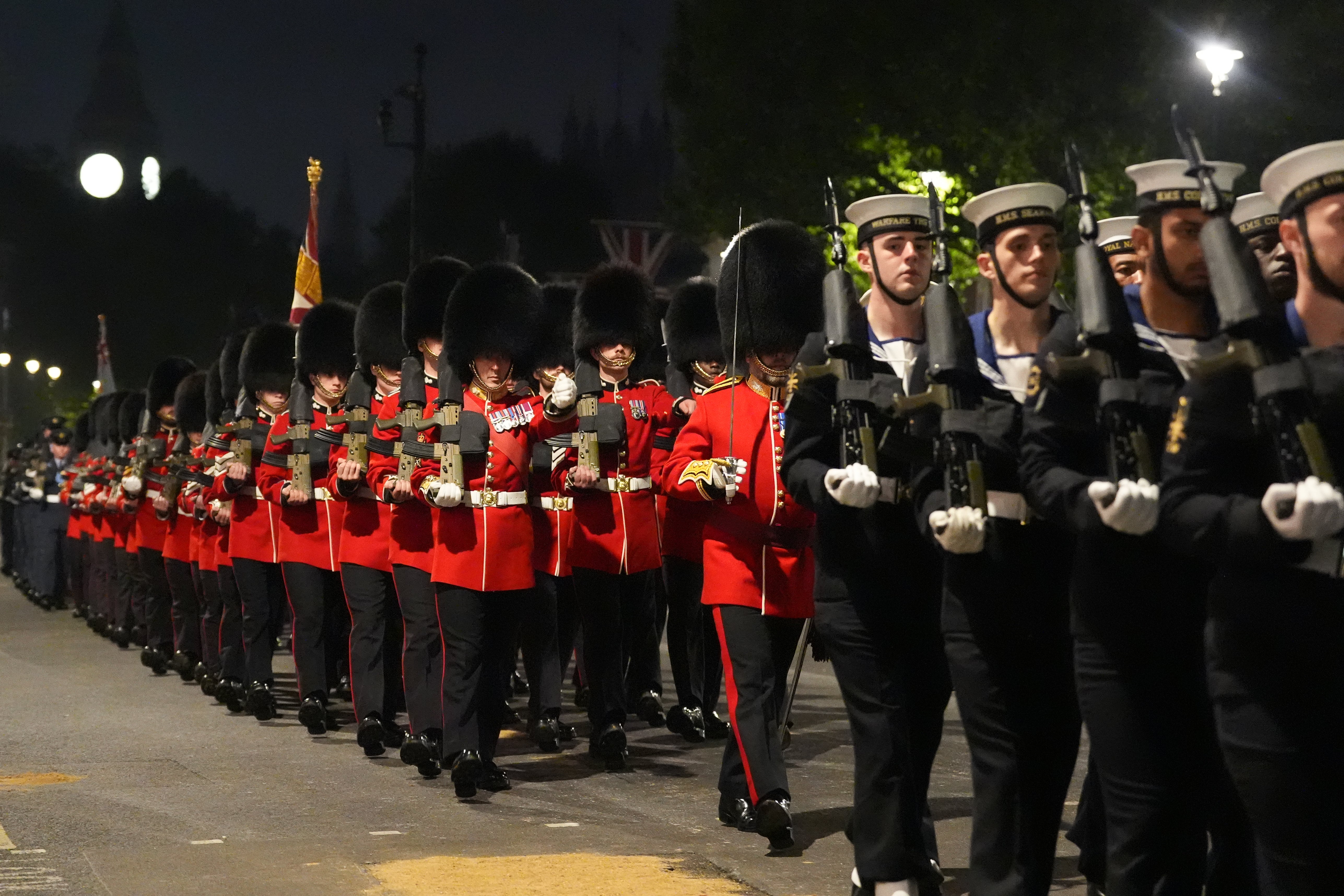 Members of the Armed Forces during a procession rehearsal in preparation for the VE Day 80th Anniversary (Lucy North/PA)