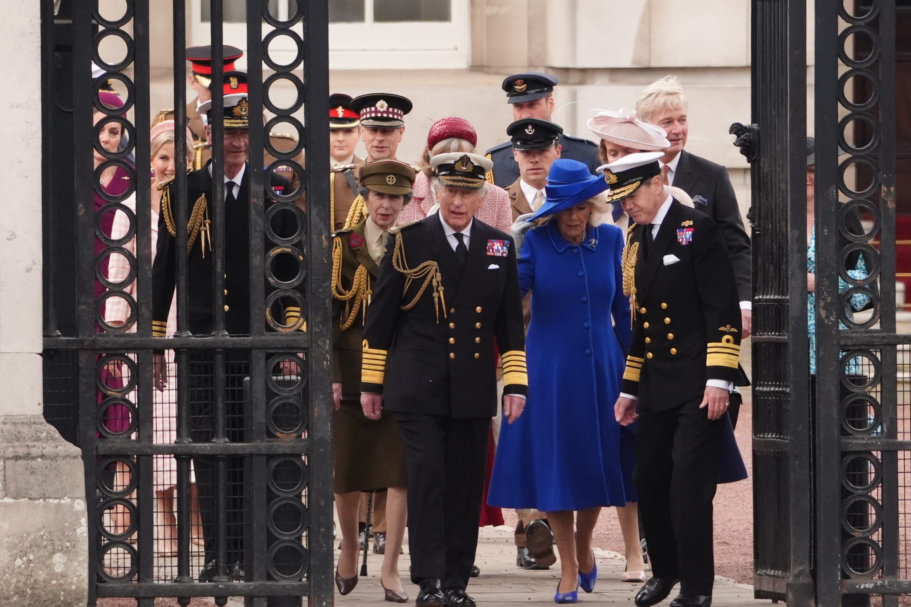 The King and Queen arrive for the military procession (Jonathan Brady/PA)