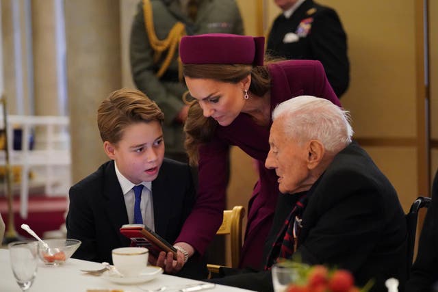 Prince George and the Princess of Wales join Second World War veterans at a tea party in Buckingham Palace (Yui Mok/PA)