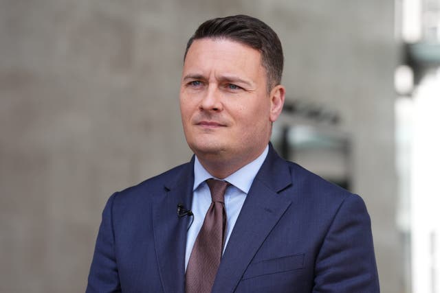 Health Secretary Wes Streeting doing media interviews outside BBC Broadcasting House in London, after appearing on the BBC One current affairs programme, Sunday with Laura Kuenssberg (Lucy North/PA)