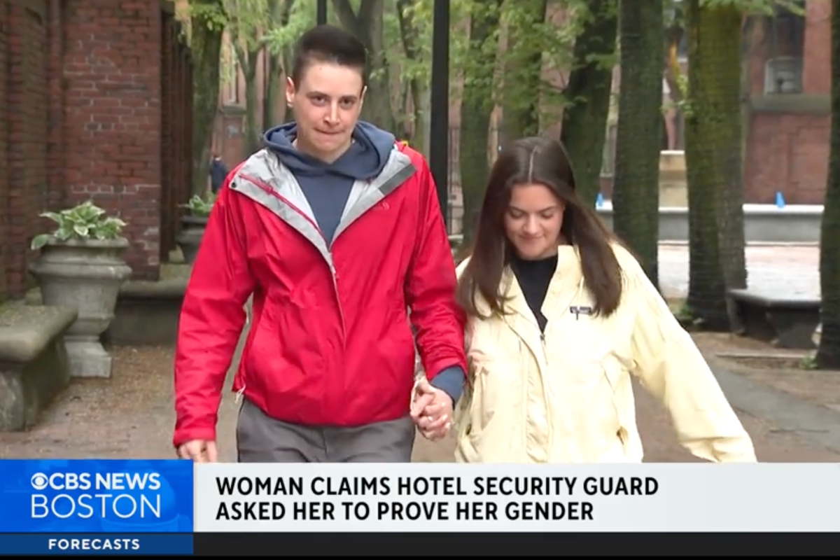 Same-sex couple demands answers after hotel security threw one out of bathroom thinking she was a man Same-sex couple demands answers after hotel security threw one out of bathroom thinking she was a man