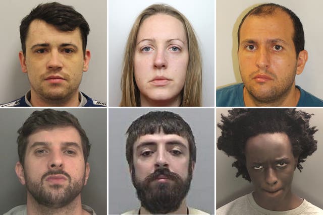 <p>Clockwise from top left: Jordan McSweeney, Lucy Letby, Koci Selamaj, Axel Rudakubana, Kyle Clifford and Thomas Cashman. All refused to attend their sentencings apart from Rudakubana, who was removed from court after disrupting the hearing</p>