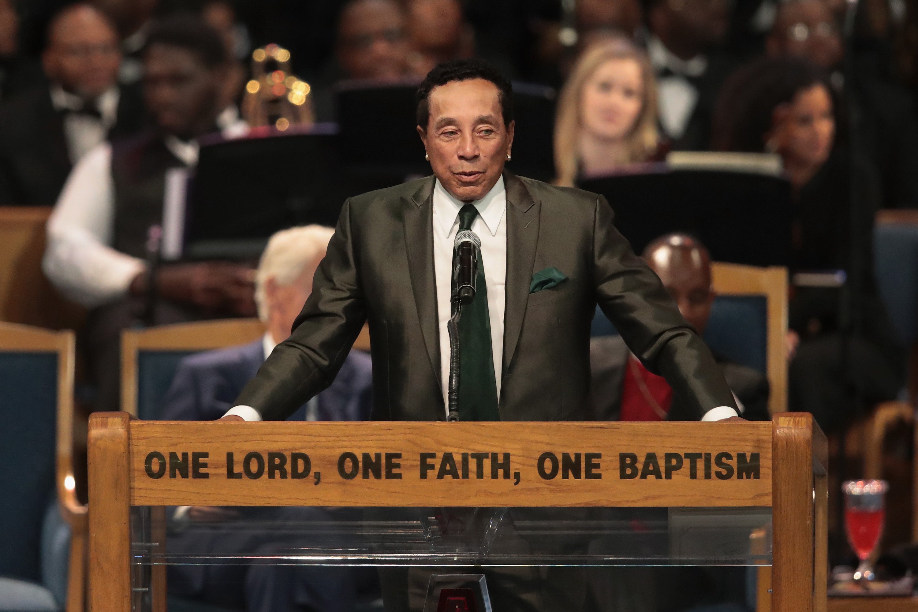 Robinson, seen here at Aretha Franklin's funeral in 2018, has not responded publicly to the allegations