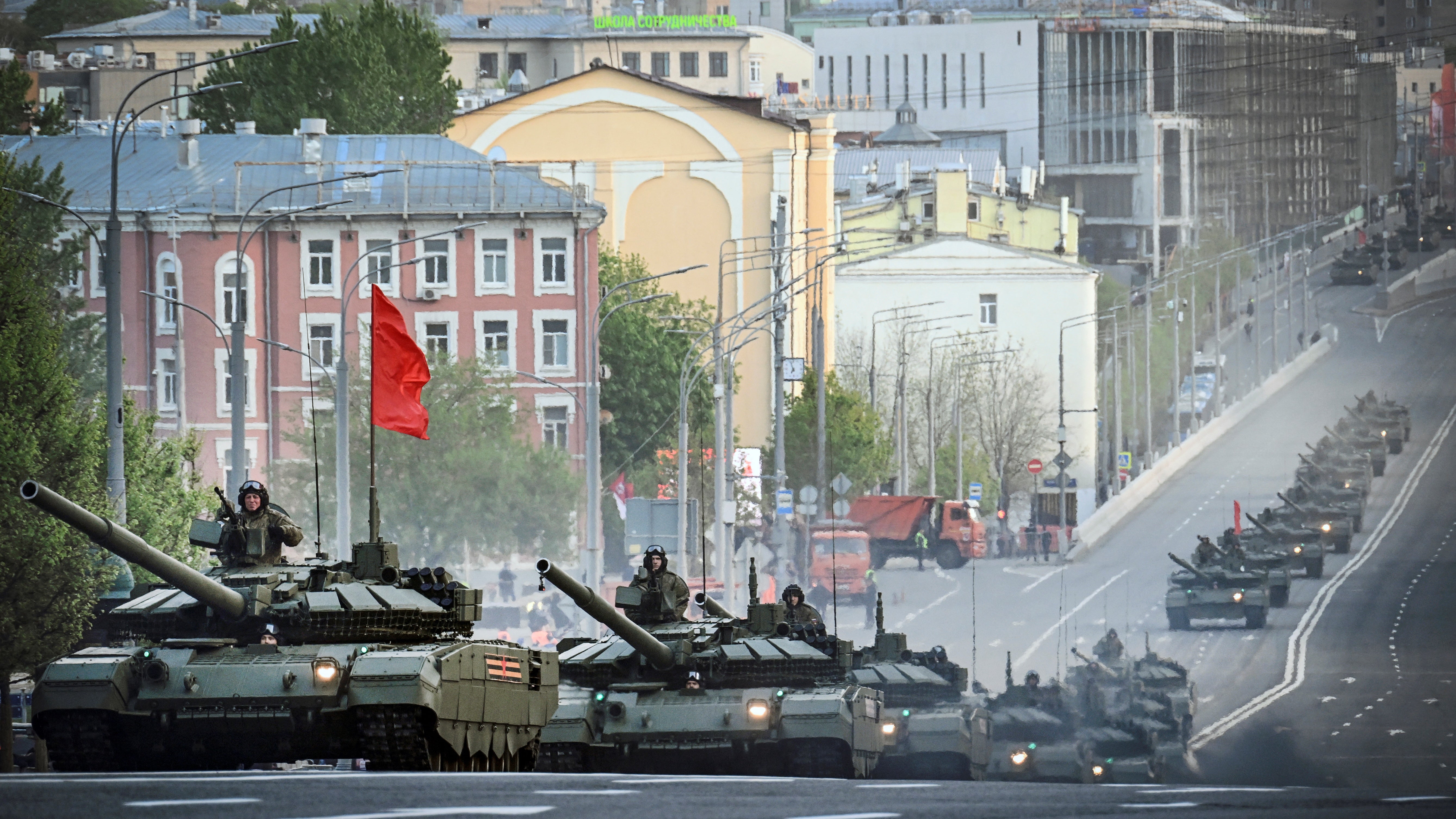 Russian T-90M tanks seen rolling out in central Moscow as Russian forces prepare for the Victory Day parade