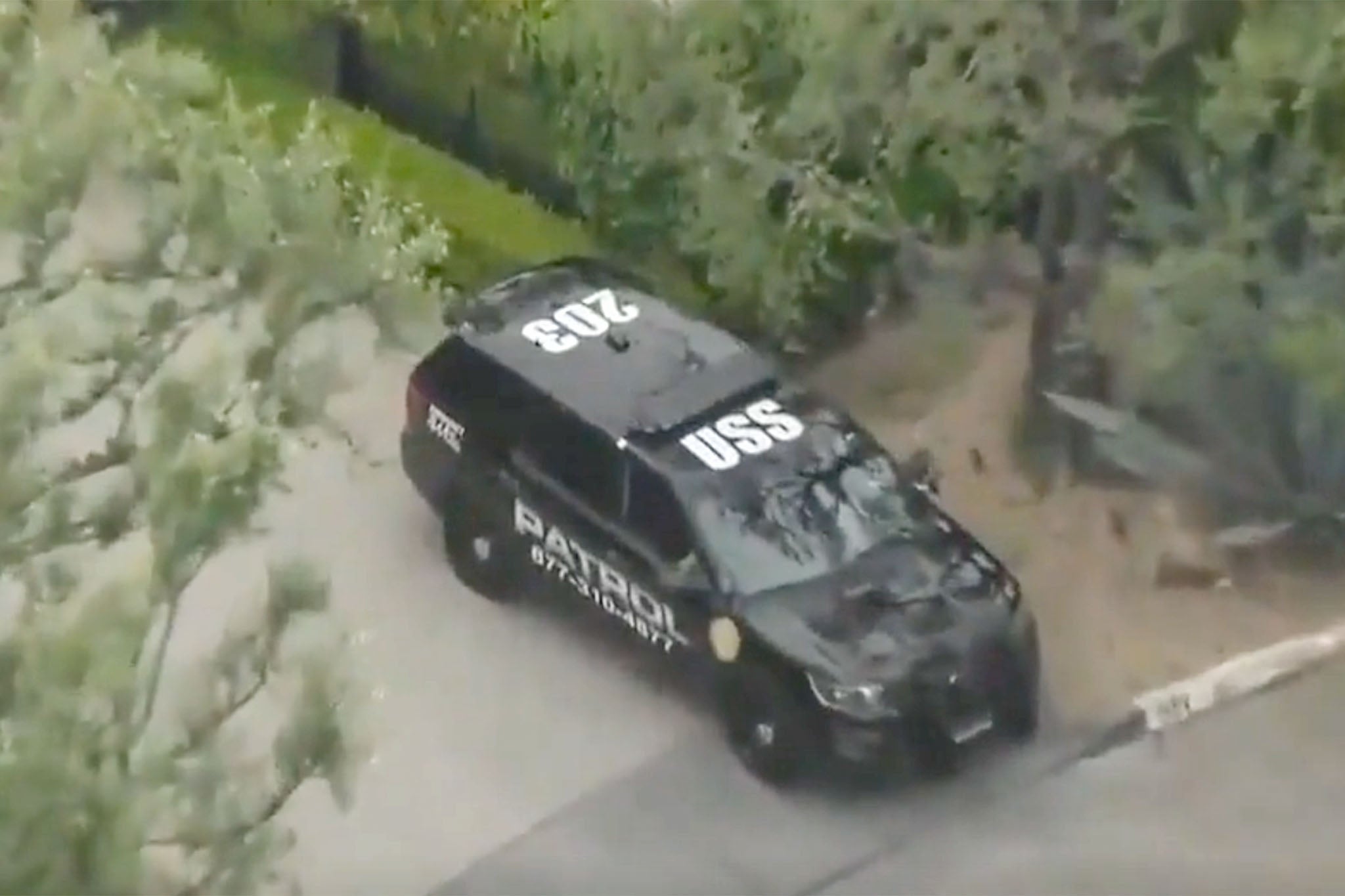 Aniston’s private security (pictured) allegedly detained the elderly man after the crash