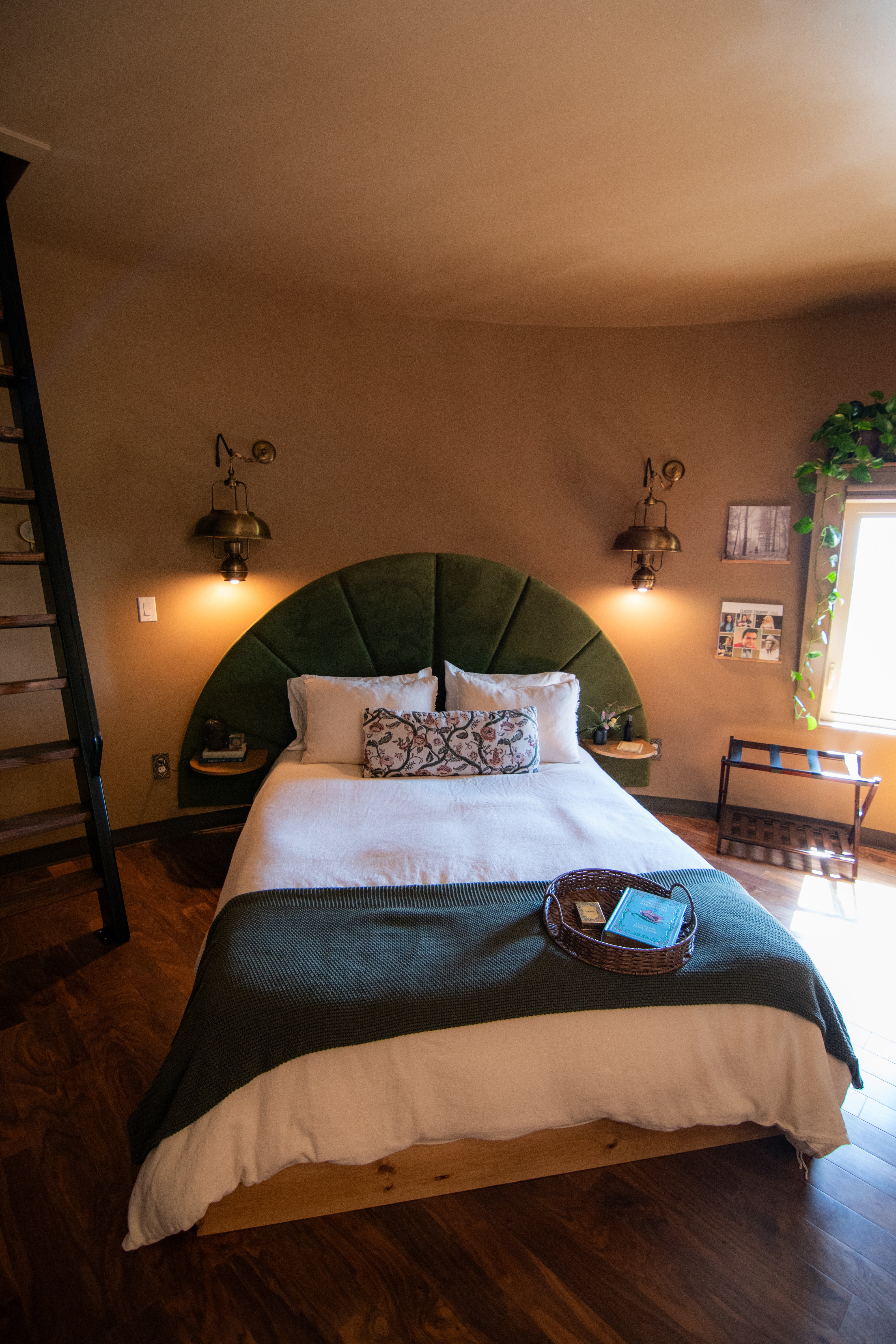 The flowerpot's sleeping loft, accessed by a spiral staircase