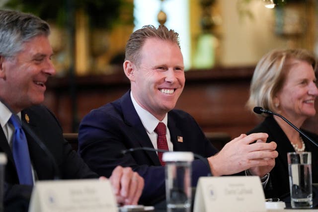 <p>Andrew Giuliani attends a meeting of the FIFA Task Force at the White House on Tuesday</p>