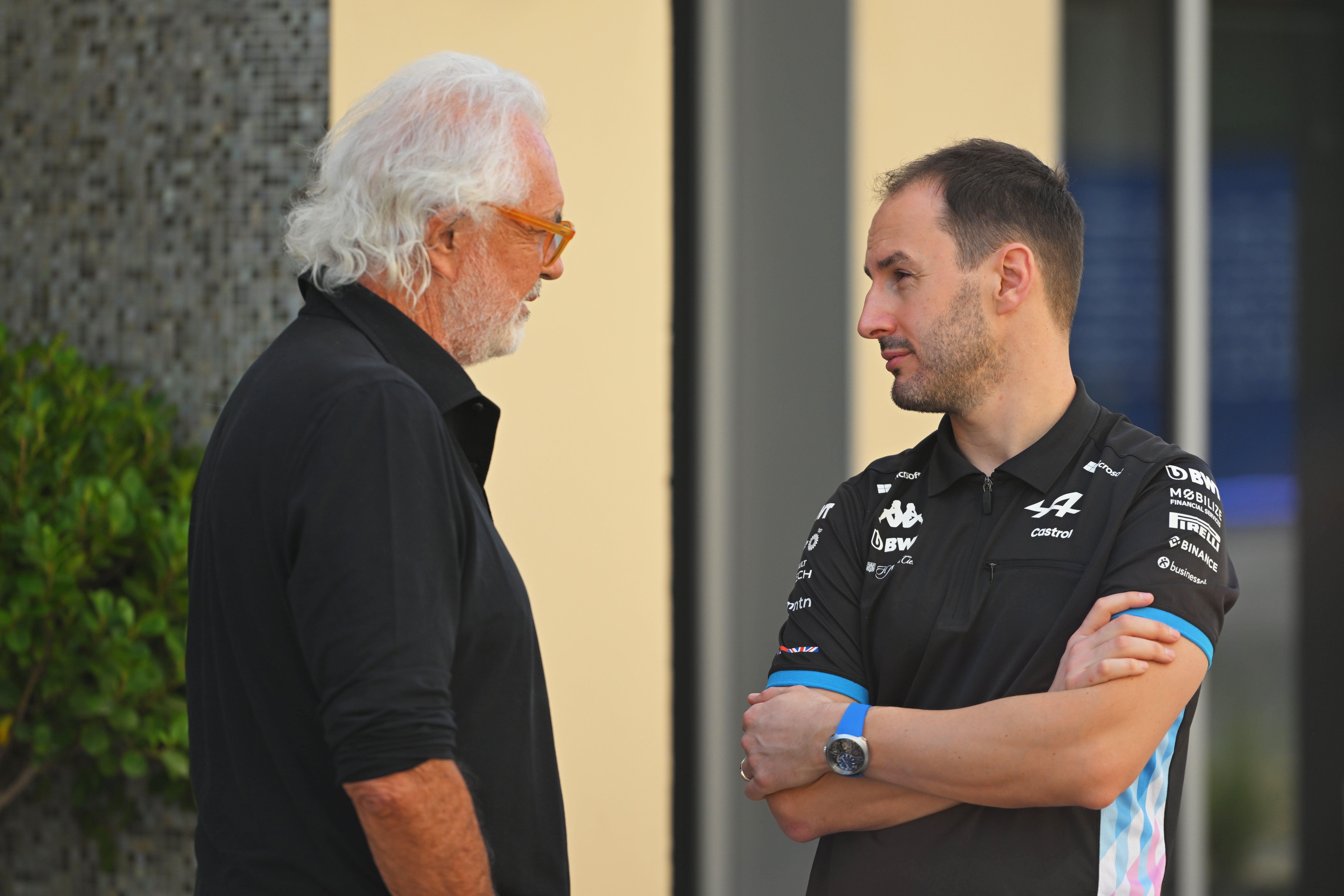 Oliver Oakes (right) resigned as Alpine team principal on Tuesday night with Flavio Briatore (left) taking on all his responsibilities