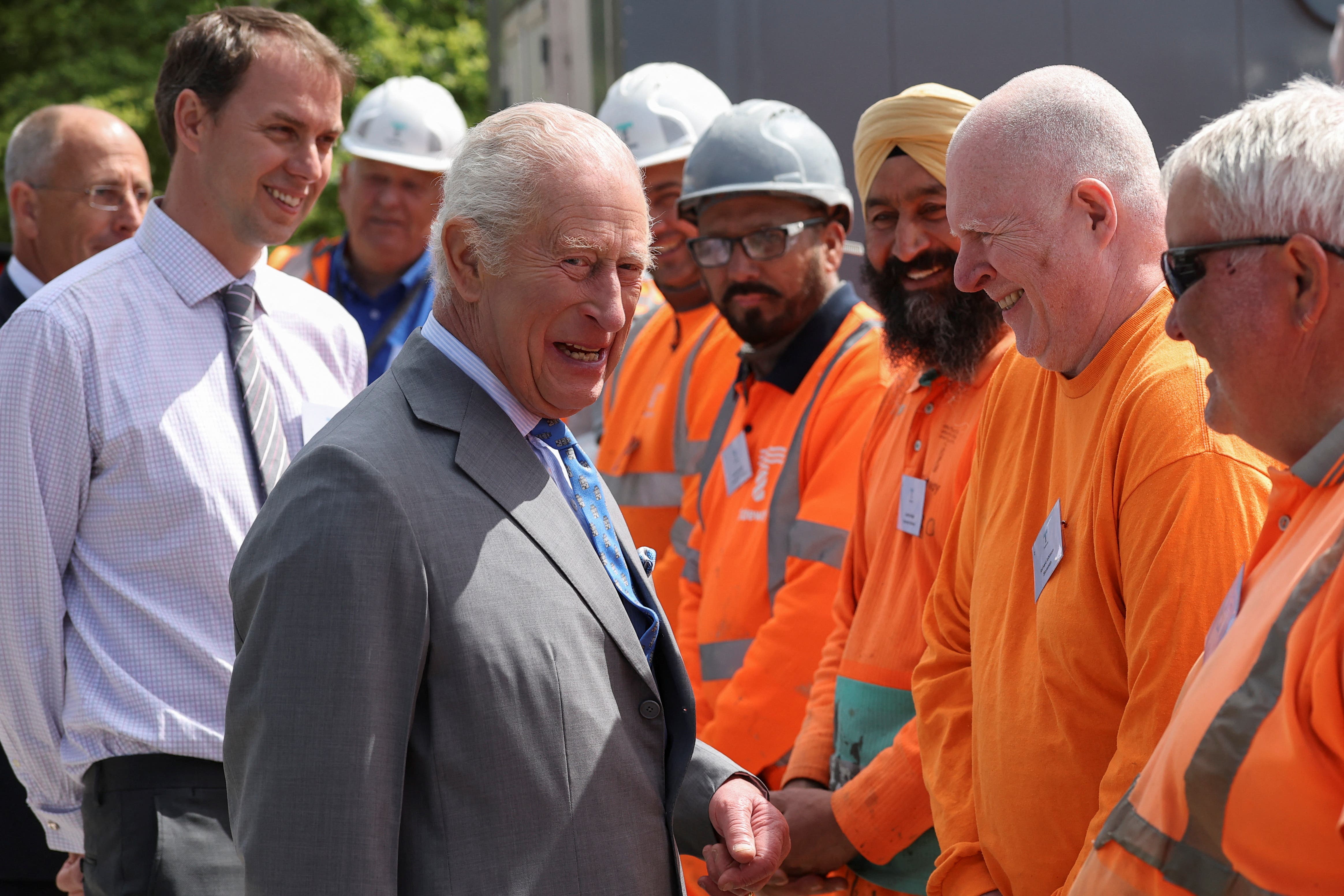 Charles meets construction workers during a visit to the Thames Tideway Tunnel (Toby Melville/PA)