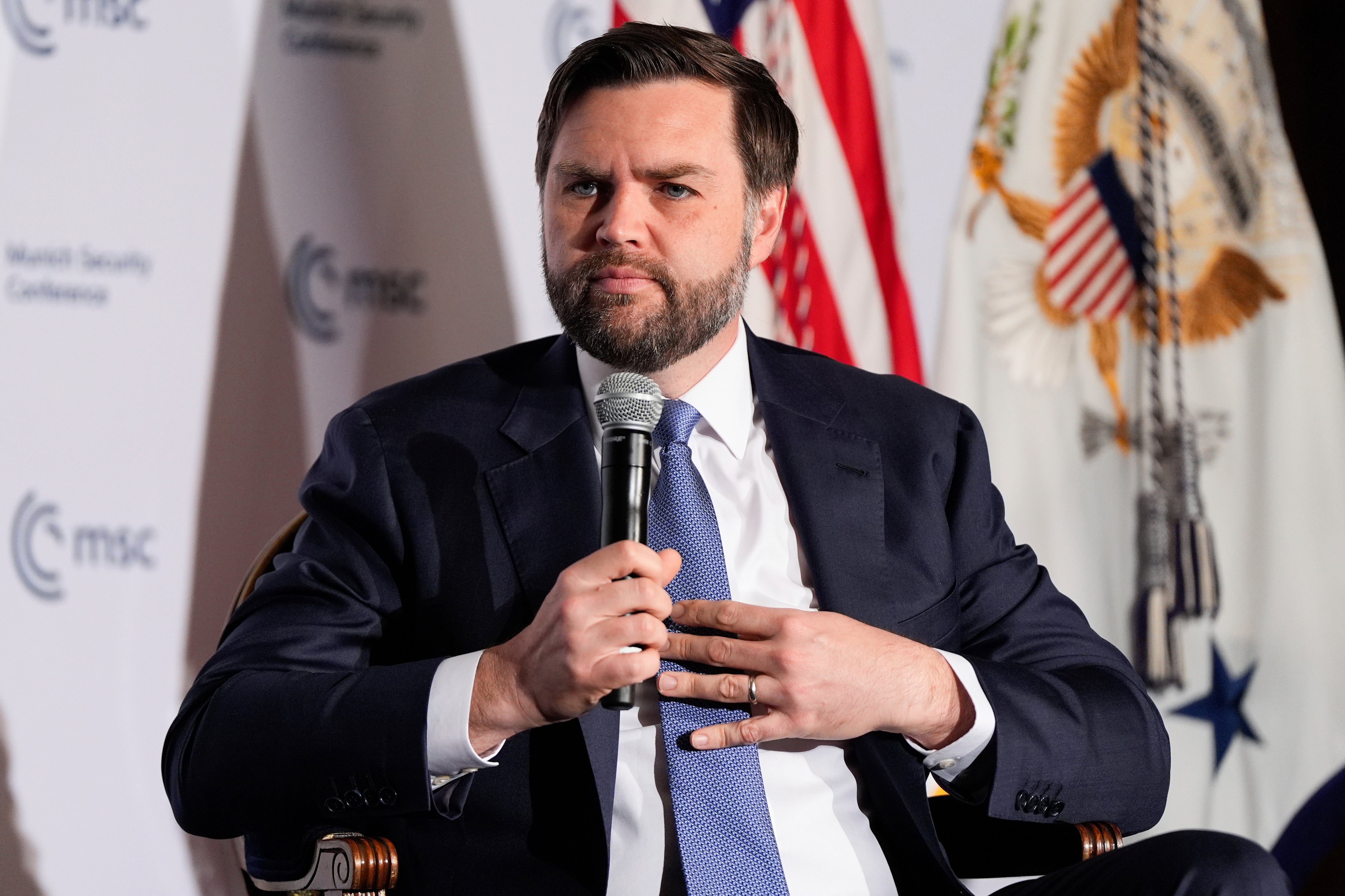 Vice president JD Vance speaking at the Munich Leaders Meeting in Washington