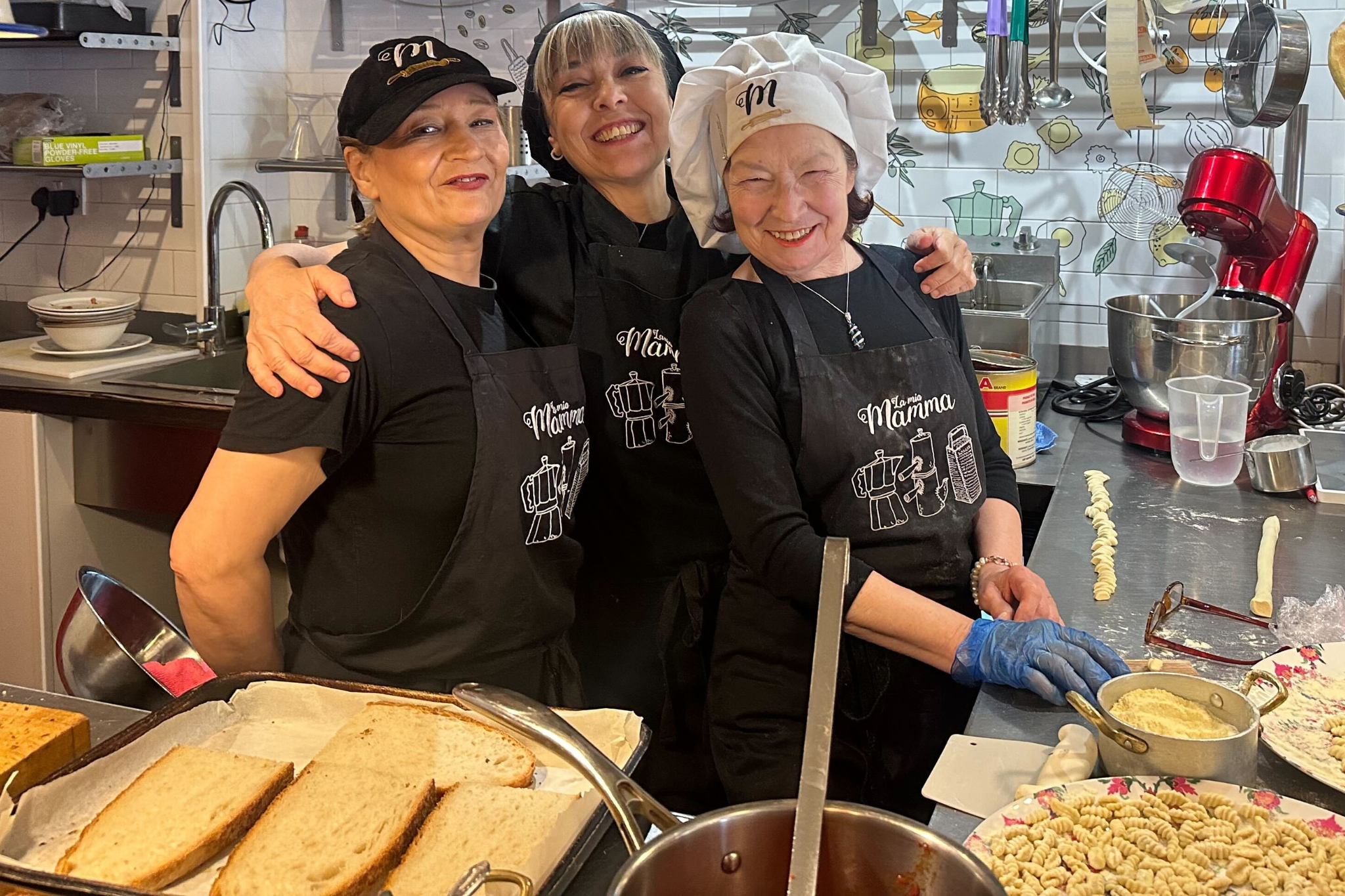Buon appetito: Annamaria, Alessandra and Ida serving up lunch at La Mia Mamma