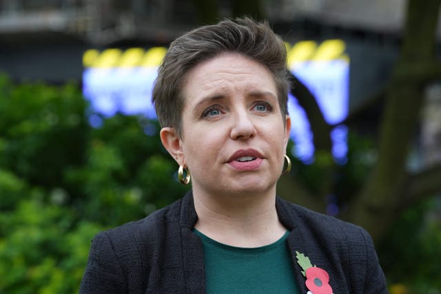 Green party co-leader Carla Denyer speaking to the media on College Green in Westminster (Lucy North/PA)