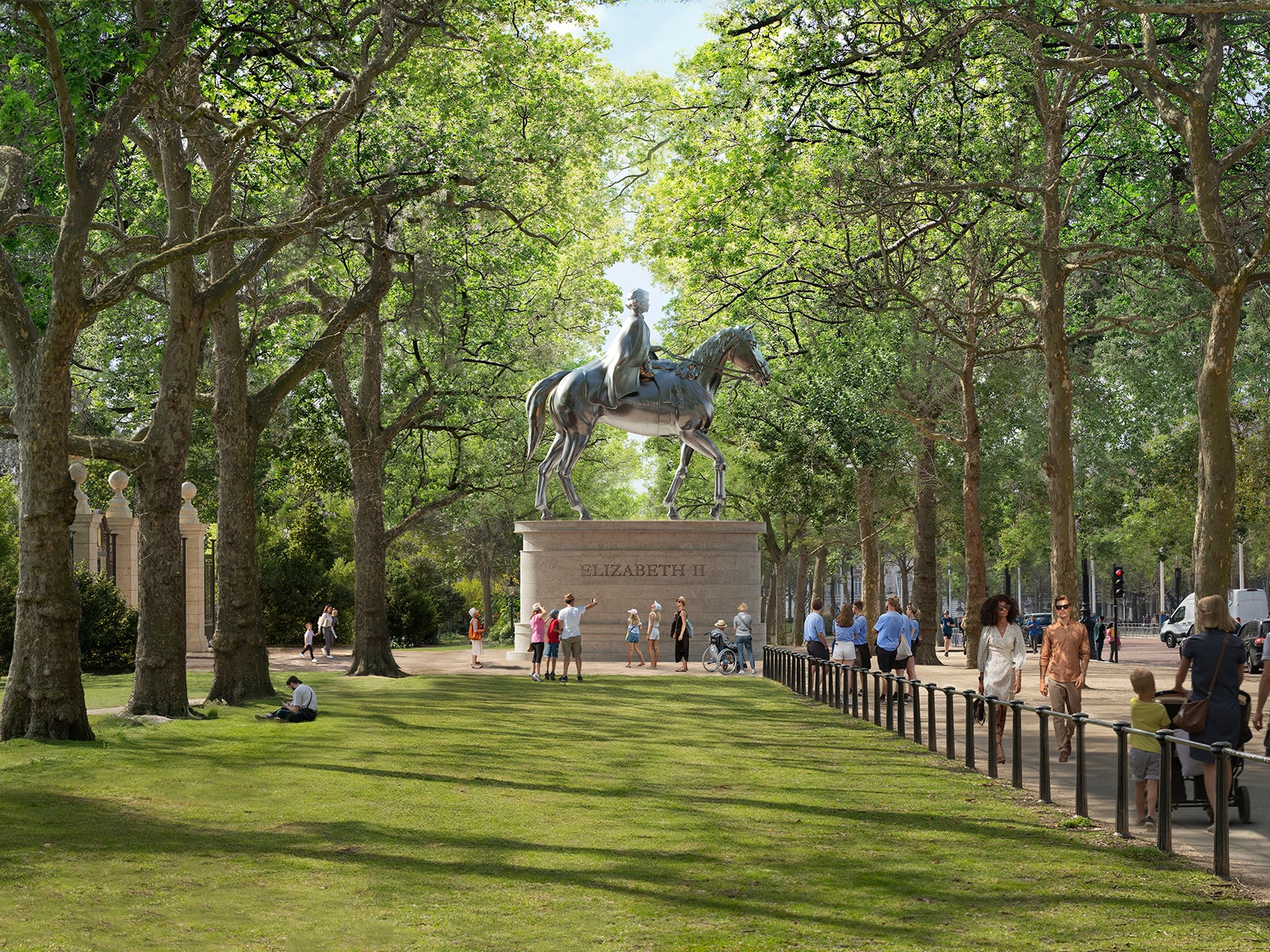 One of the designs showing the late Queen riding a horse