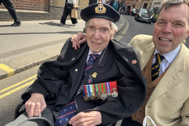 Peter Kent and his son Stephen after the Service of Thanksgiving at Westminster Abbey (Joe Hadden/PA)