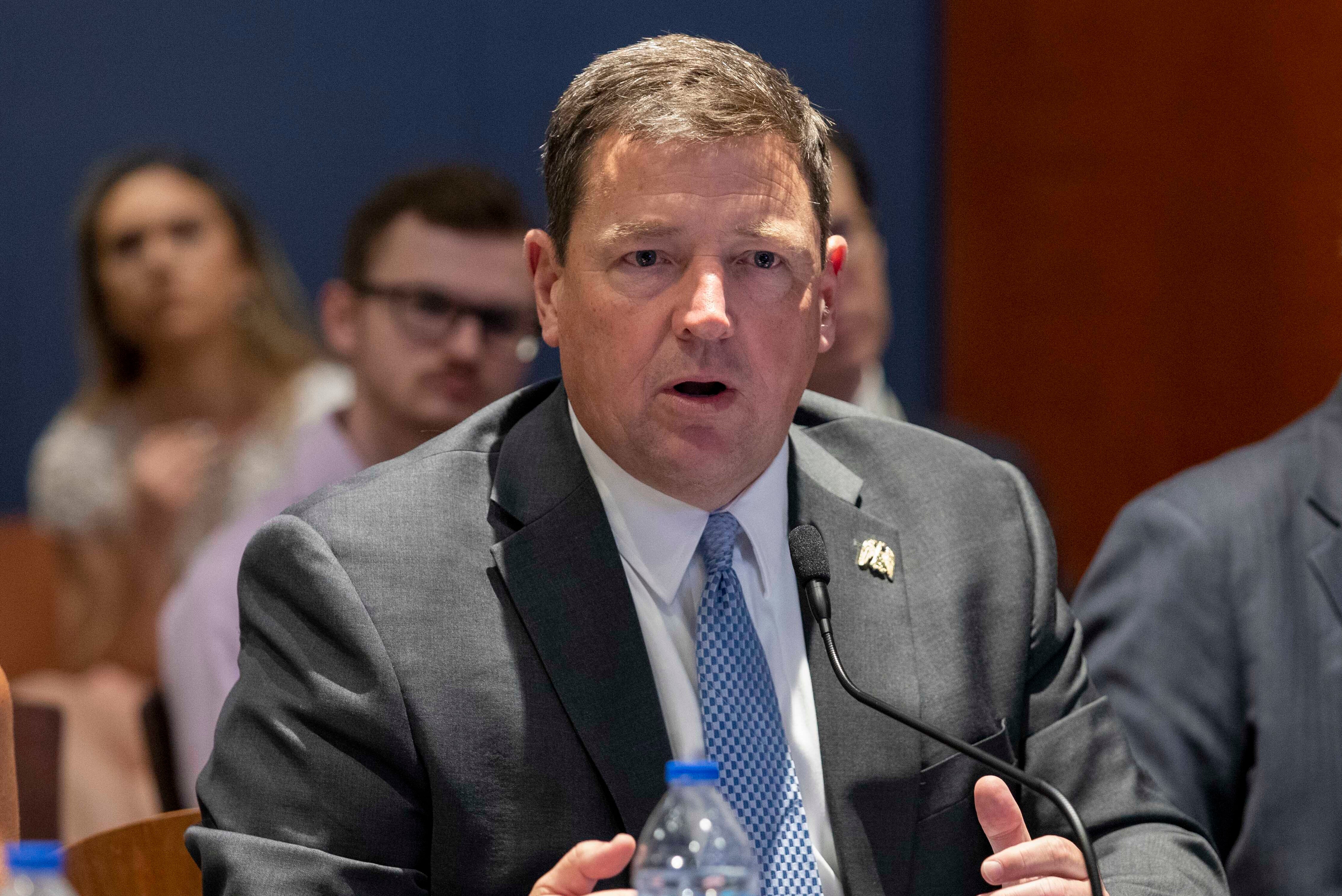 Ed Martin speaks at an event hosted by then-Rep. Matt Gaetz at the Capitol in Washington, June 13, 2023. Trump has withdrawn his nomination to serve as the U.S. attorney for Washington