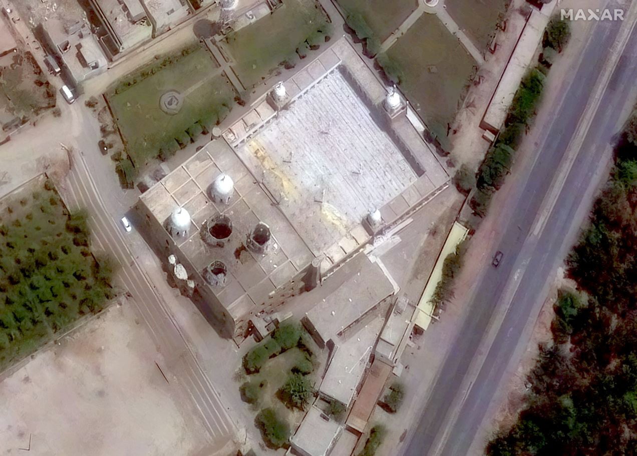 A satellite image shows a closer view of Jamia Masjid Subhan Allah following airstrikes in Bahawalpur on Wednesday